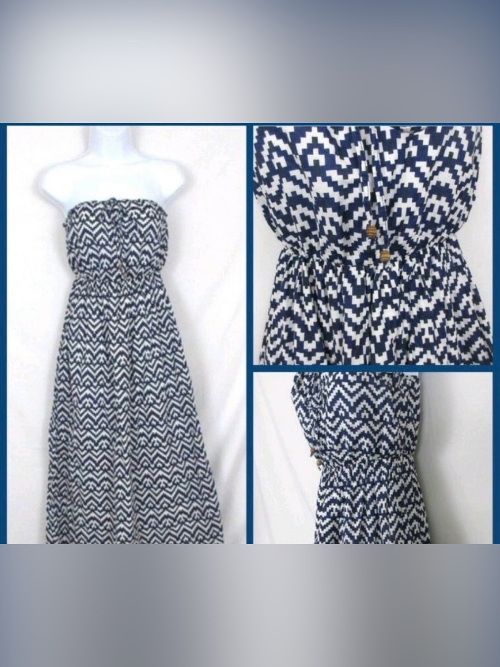 Gap Navy and White Strapless Maxi Pocketed Dress